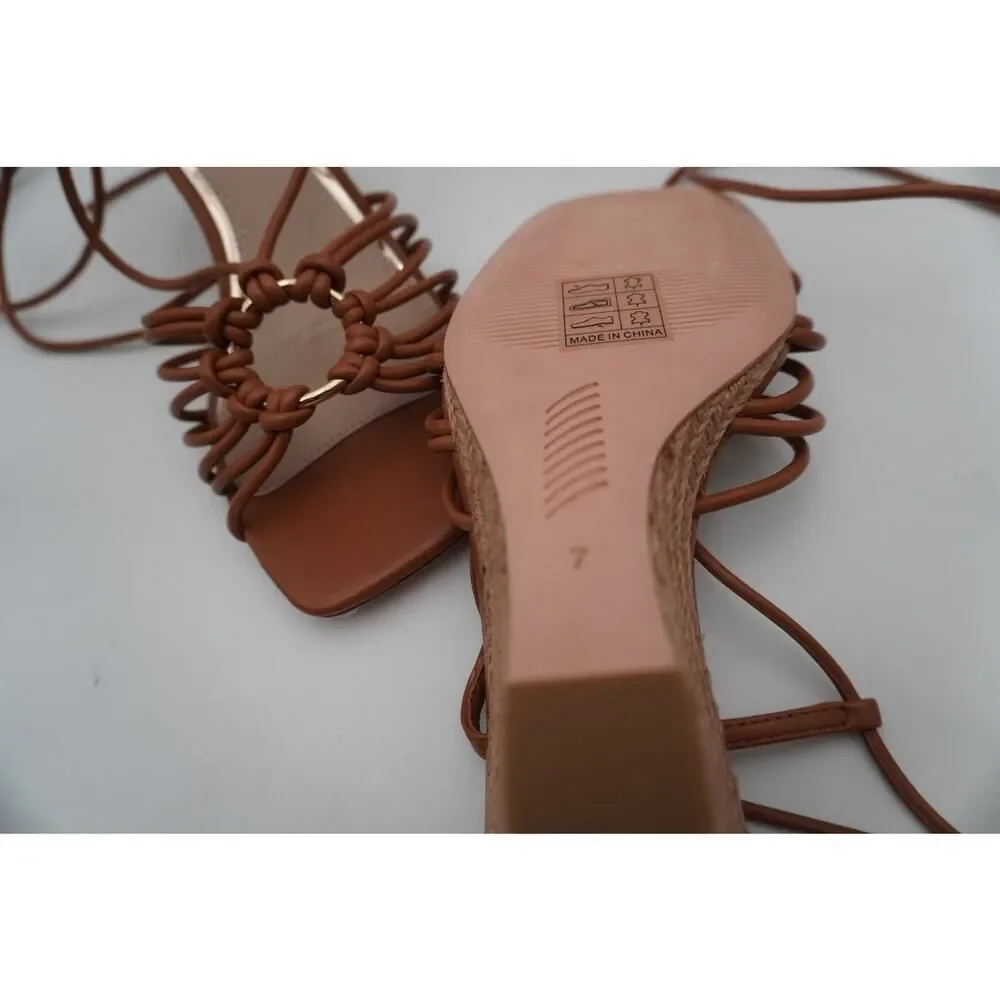 New Paige Sierra Wraparound Ankle Strap in Cognac with Jute Wedge/Chic/Sexy. Sz7